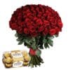 Valentino Pasiūlymas: 101 raudona PREMIUM rožė + saldainių dėžutė