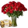 Flowery - Valentino Pasiūlymas: 25 raudonos PREMIUM rožės + saldainių dėžutė