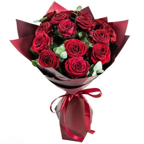 Flowery - Valentino Pasiūlymas: Gėlių Puokštė „Rožės - Eukaliptas“